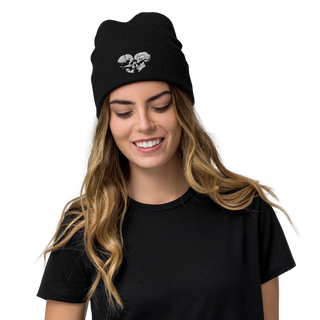 Skull Heart Kiss Ribbed Knit Beanie