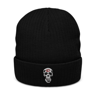 Skull Lipstick Kiss Ribbed Knit Beanie