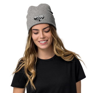 Skull Heart Kiss Ribbed Knit Beanie