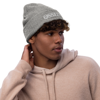 White Ossein Logo Ribbed Knit Beanie