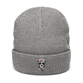 Skull Lipstick Kiss Ribbed Knit Beanie