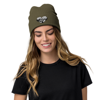 Skull Heart Kiss Ribbed Knit Beanie